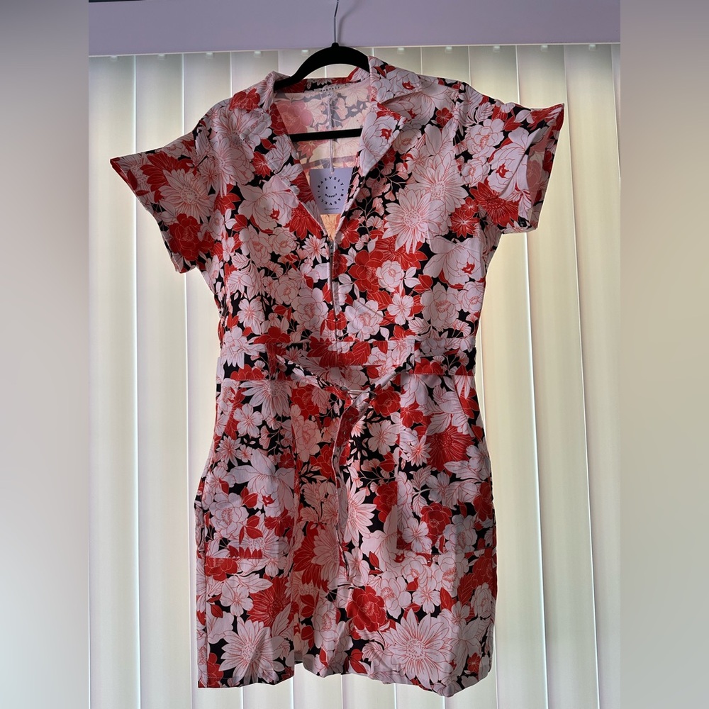 Floral Orange and White Belted Dress